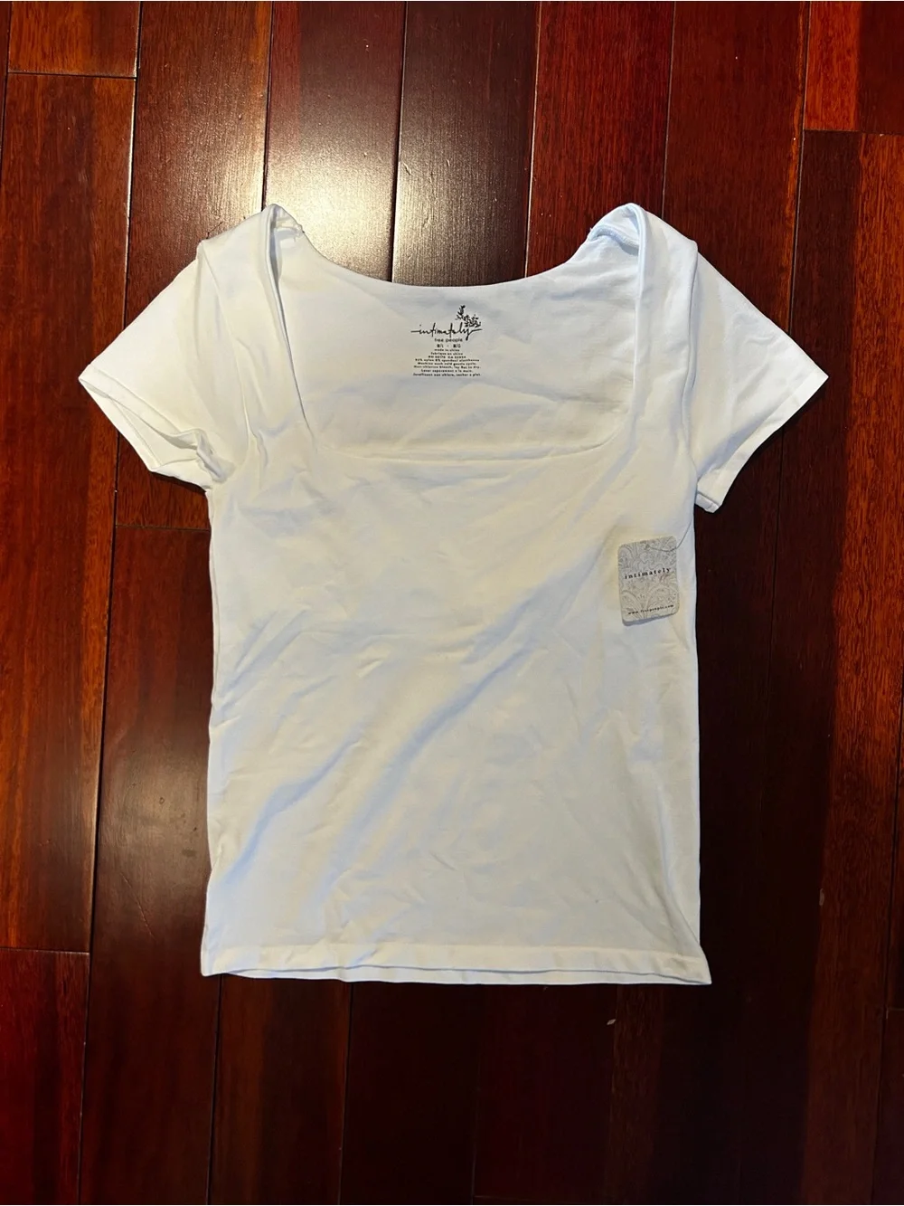 Free People White Square Neck Short Sleeve Tee w/ Built in Bra Top (no pads)